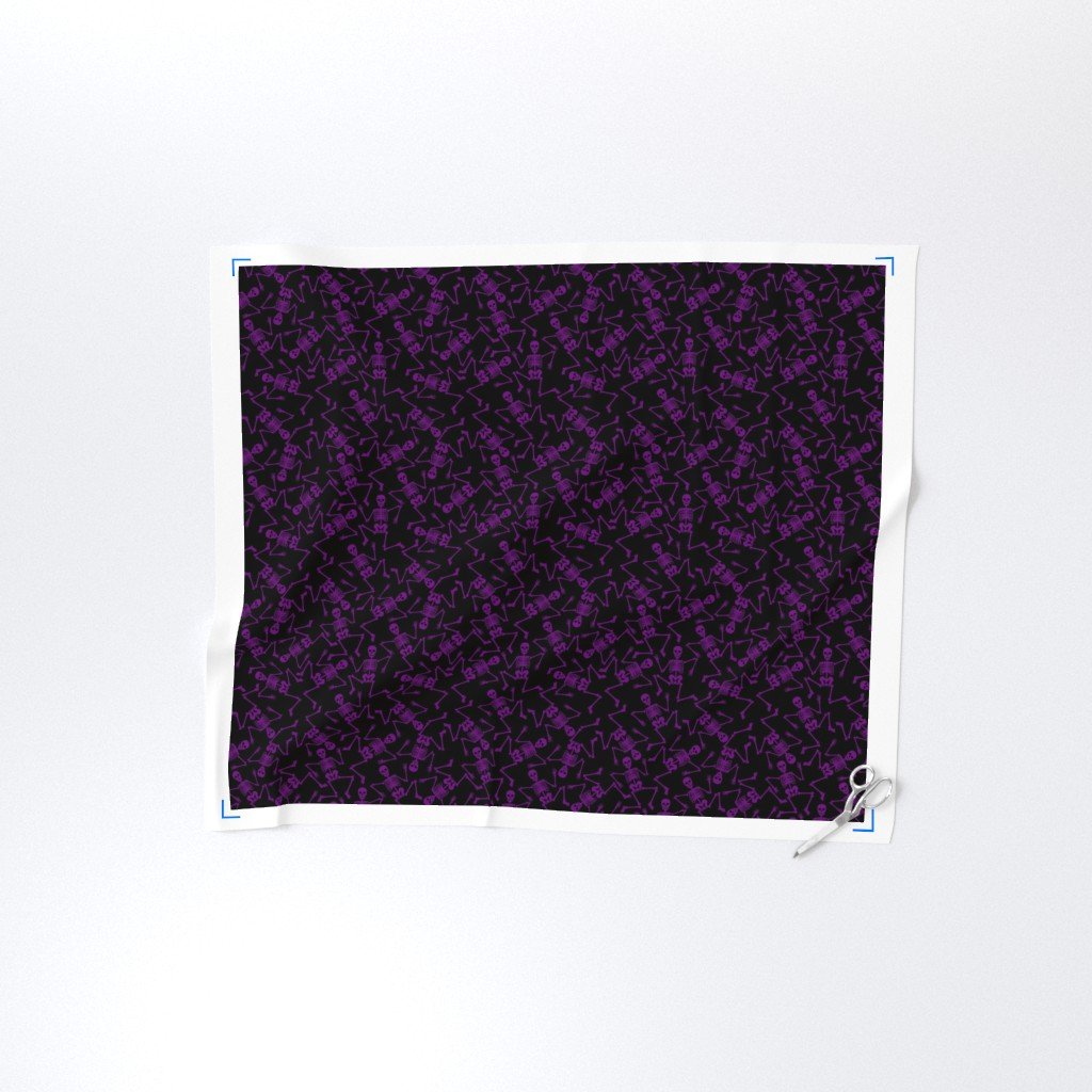 Small Purple Dancing Halloween Skeletons Scattered On Black Fabric purple and black fabric