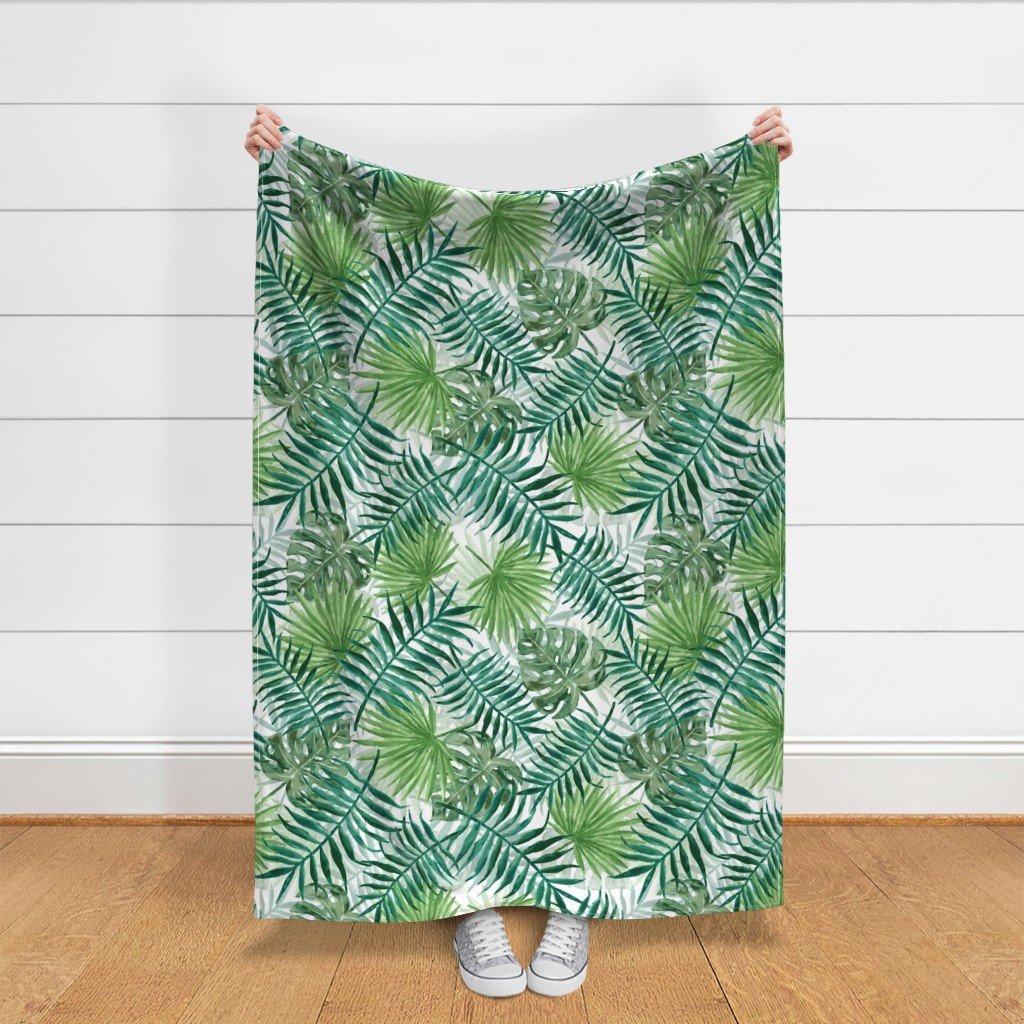 Large Green Fern Palm and Monstera Tropical Plants Fabric palm leaves fabric