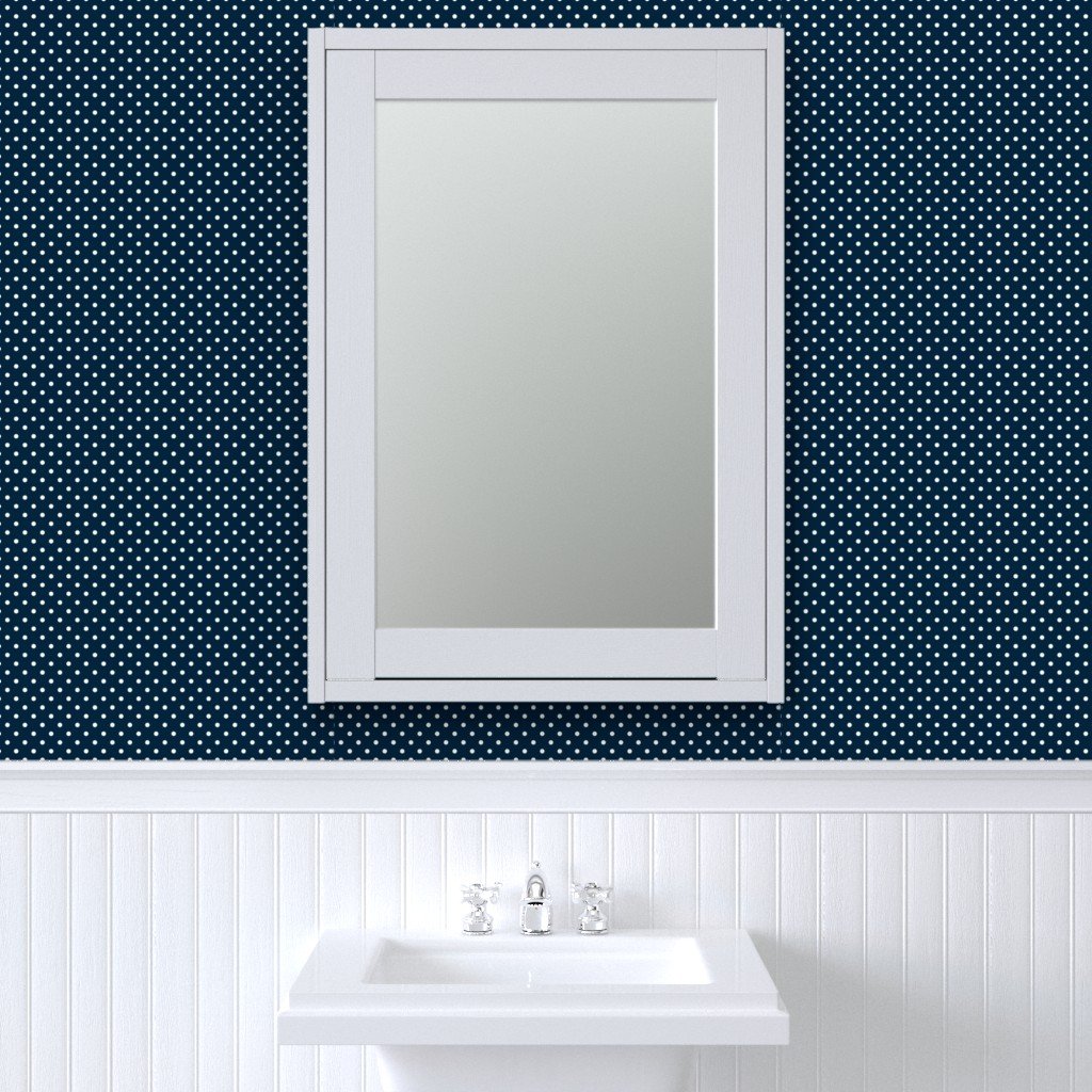 1/4 inch Classic White Polkadots on Navy Blue Wallpaper navy dots wallpaper