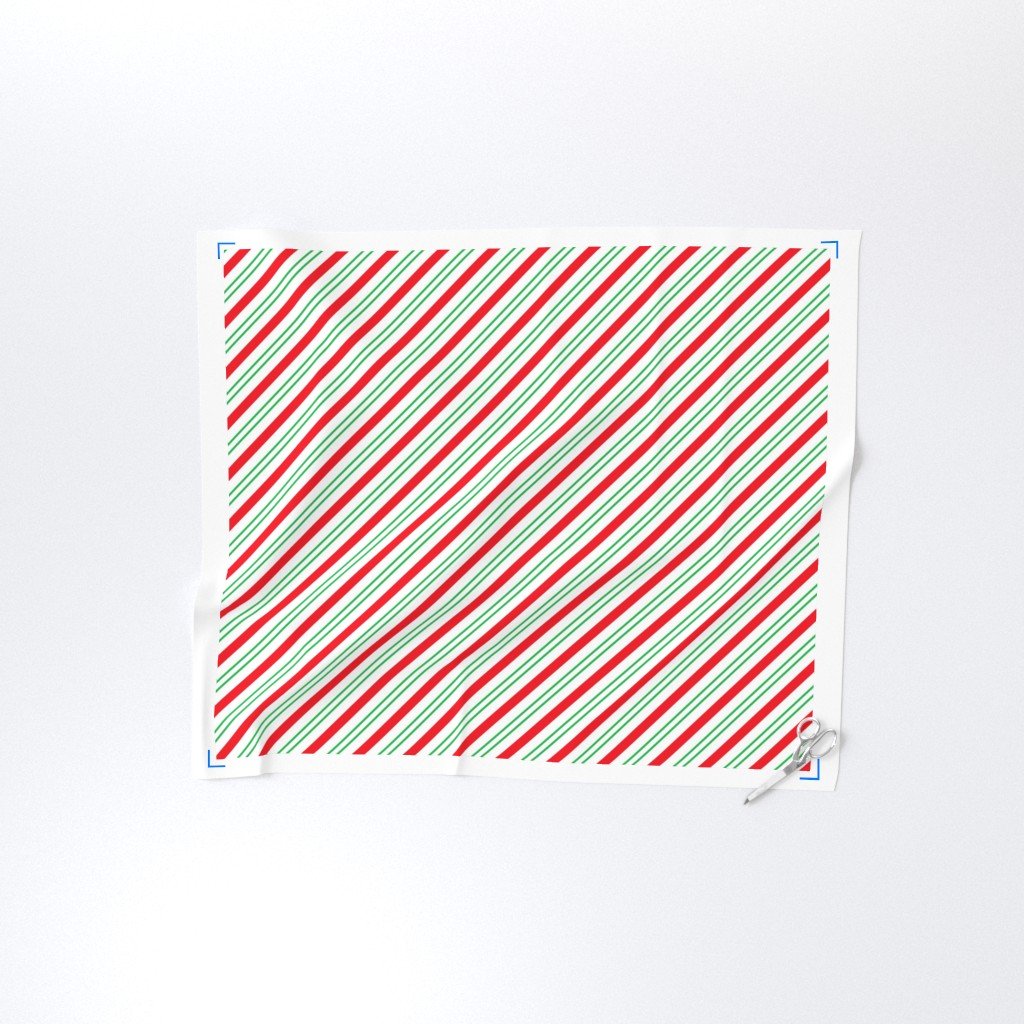 Red and Green Diagonal Christmas Candy Stripes Fabric christmas red fabric