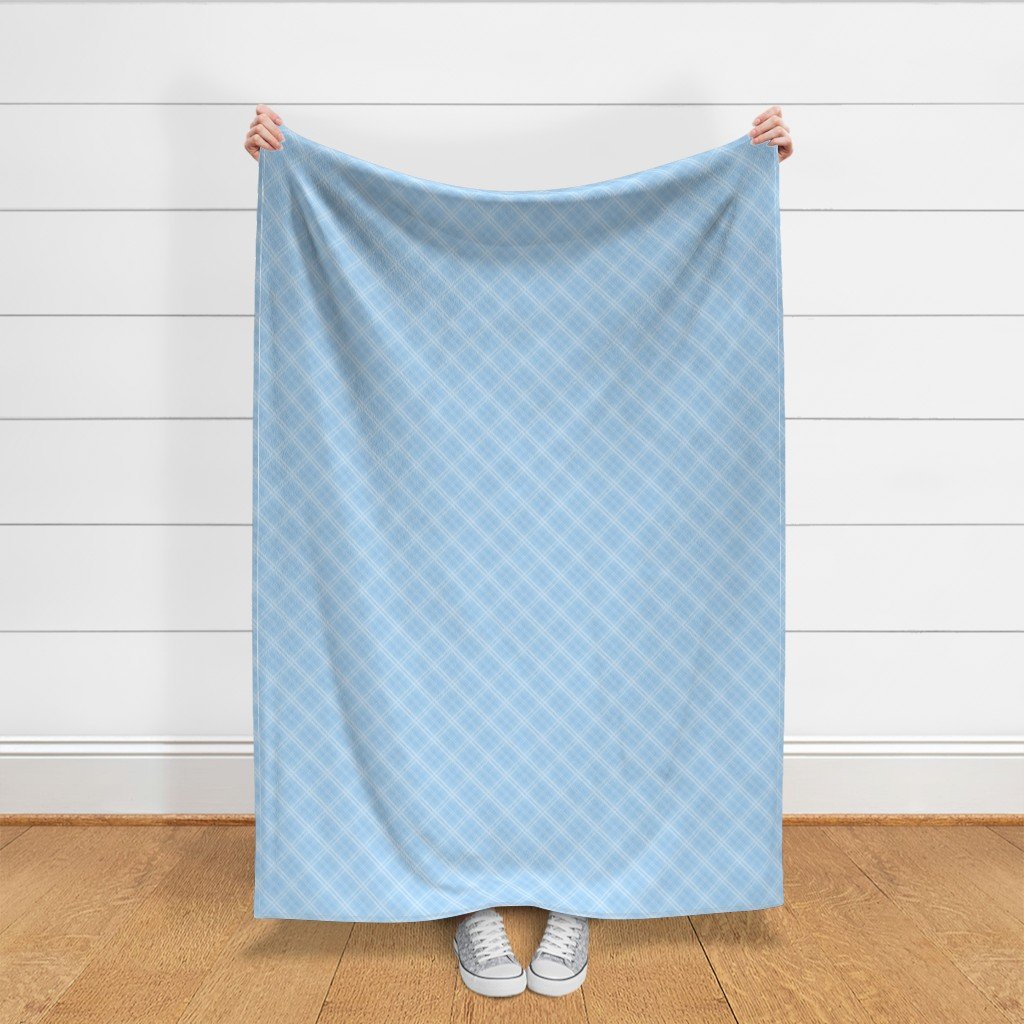 Diagonal Tartan Check Plaid in Pastel Baby Blue with Pale Blue Lines Fabric diagonal tartan fabric