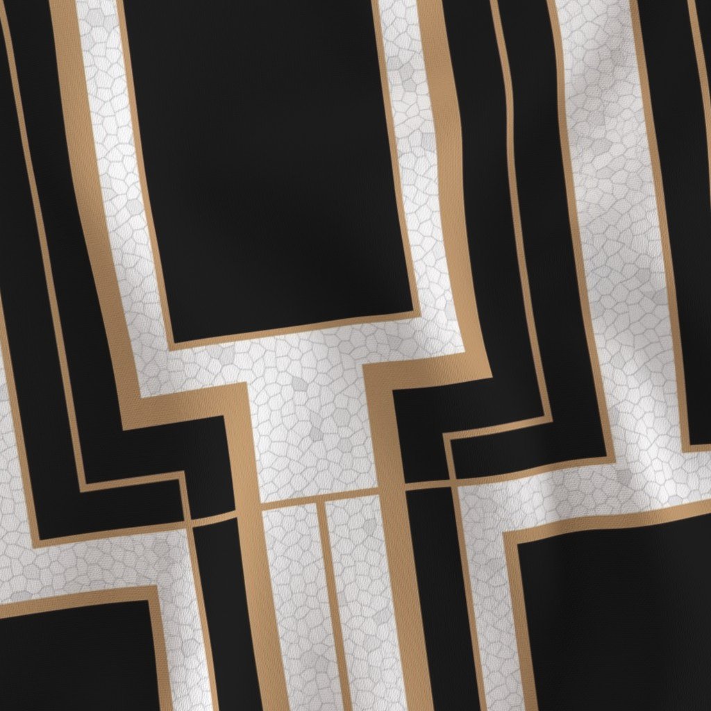 Jumbo Art Deco Geometric Rectangles in Black and Faux Gold with Off Fabric cracked pattern fabric