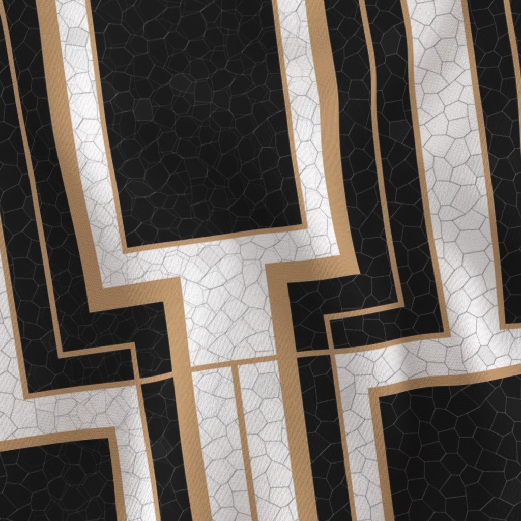 Jumbo Art Deco Geometric Rectangles in Cracked Black and Faux Gold Fabric cracked eggshell fabric