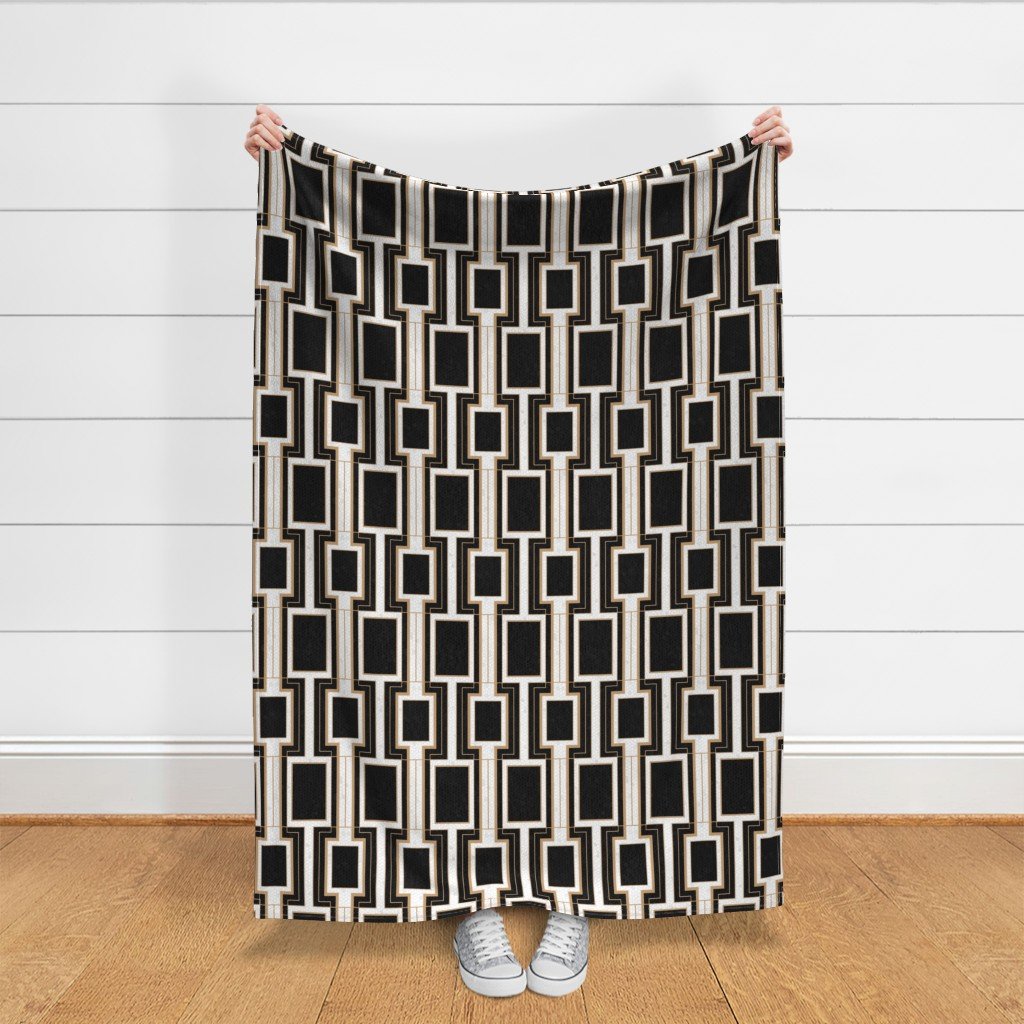 Small Art Deco Geometric Rectangles in Cracked Black and Faux Gold Fabric cracked pattern fabric