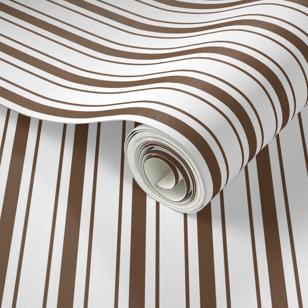 Coffee Brown Mattress Ticking Bed Stripe on White Wallpaper brown stripe wallpaper