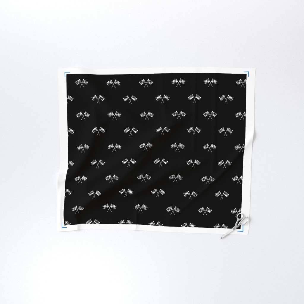 Small Black and White Classic Chequered Flags on Black Fabric classic black white fabric