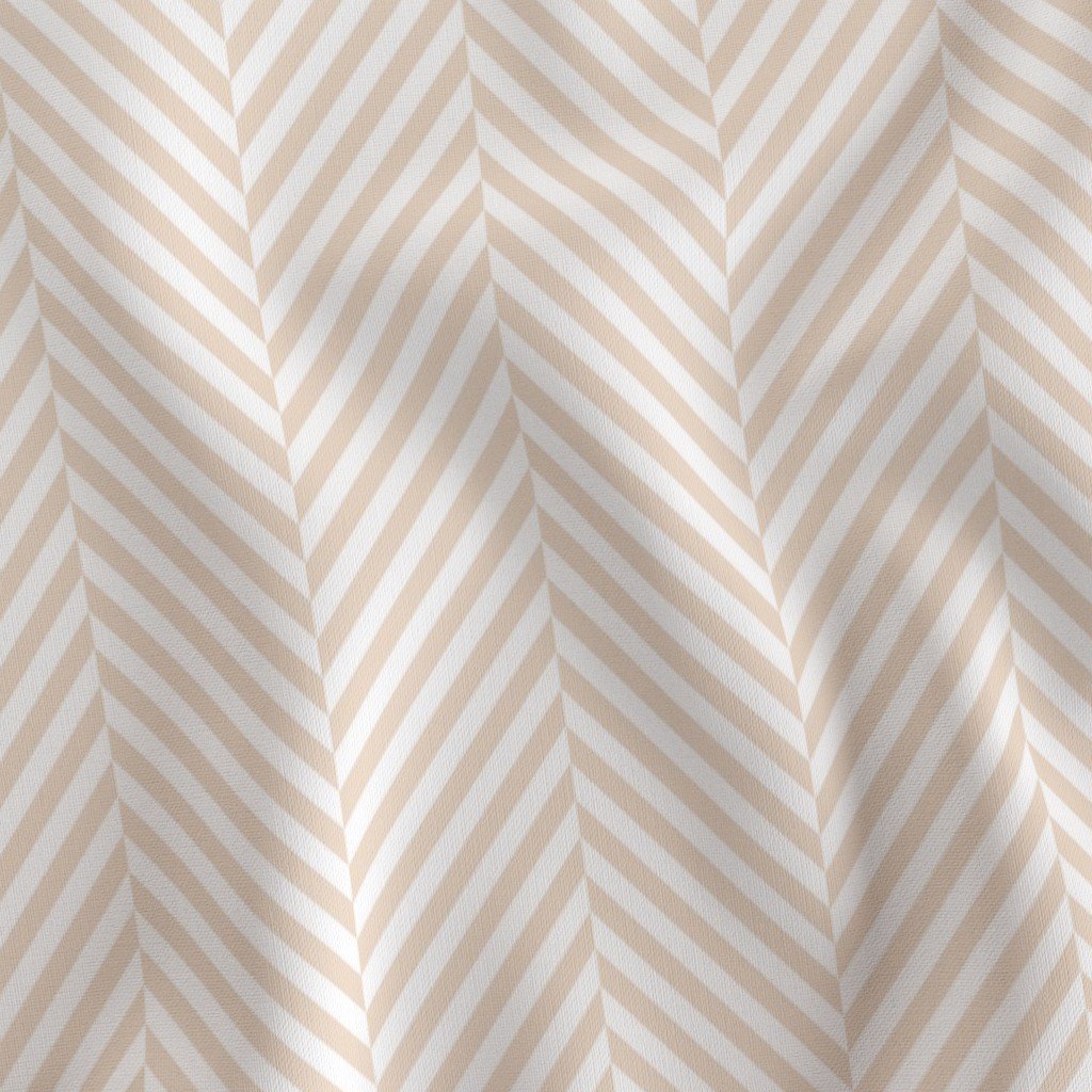 Natural and White Geometric Herringbone Pattern Fabric natural color fabric