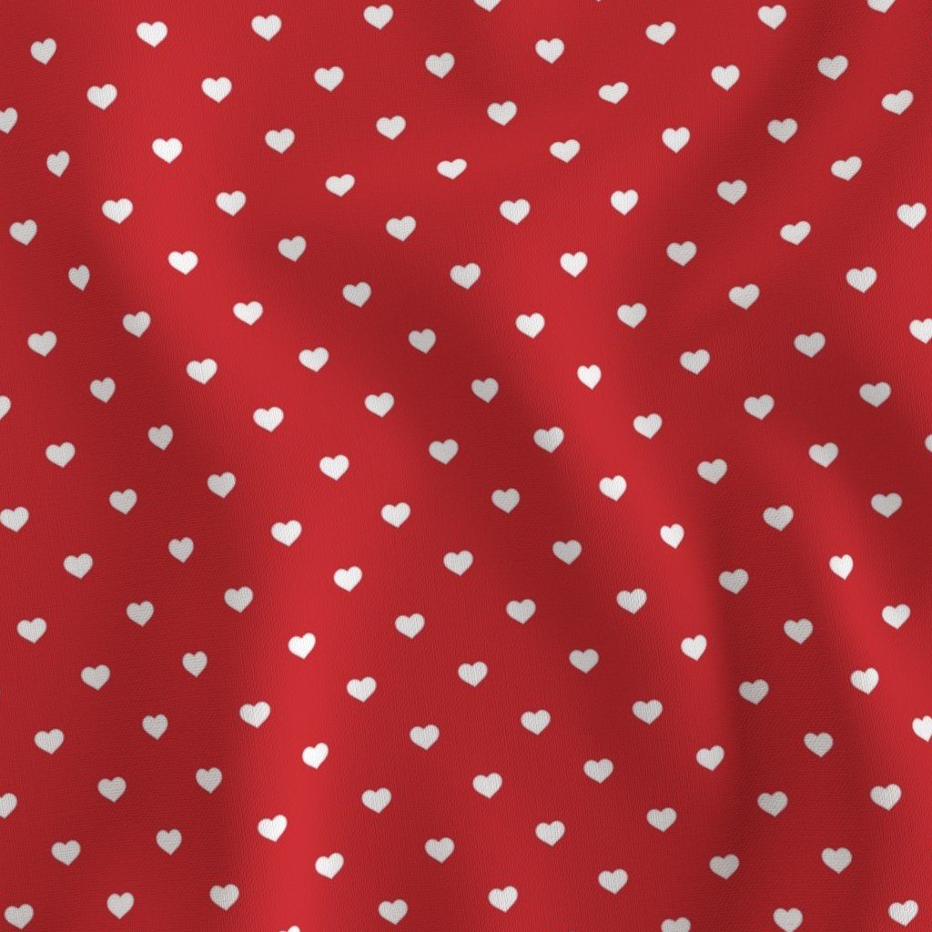 Mini White Valentines Polkadot Love Hearts on Poppy Red Background Fabric poppy white fabric