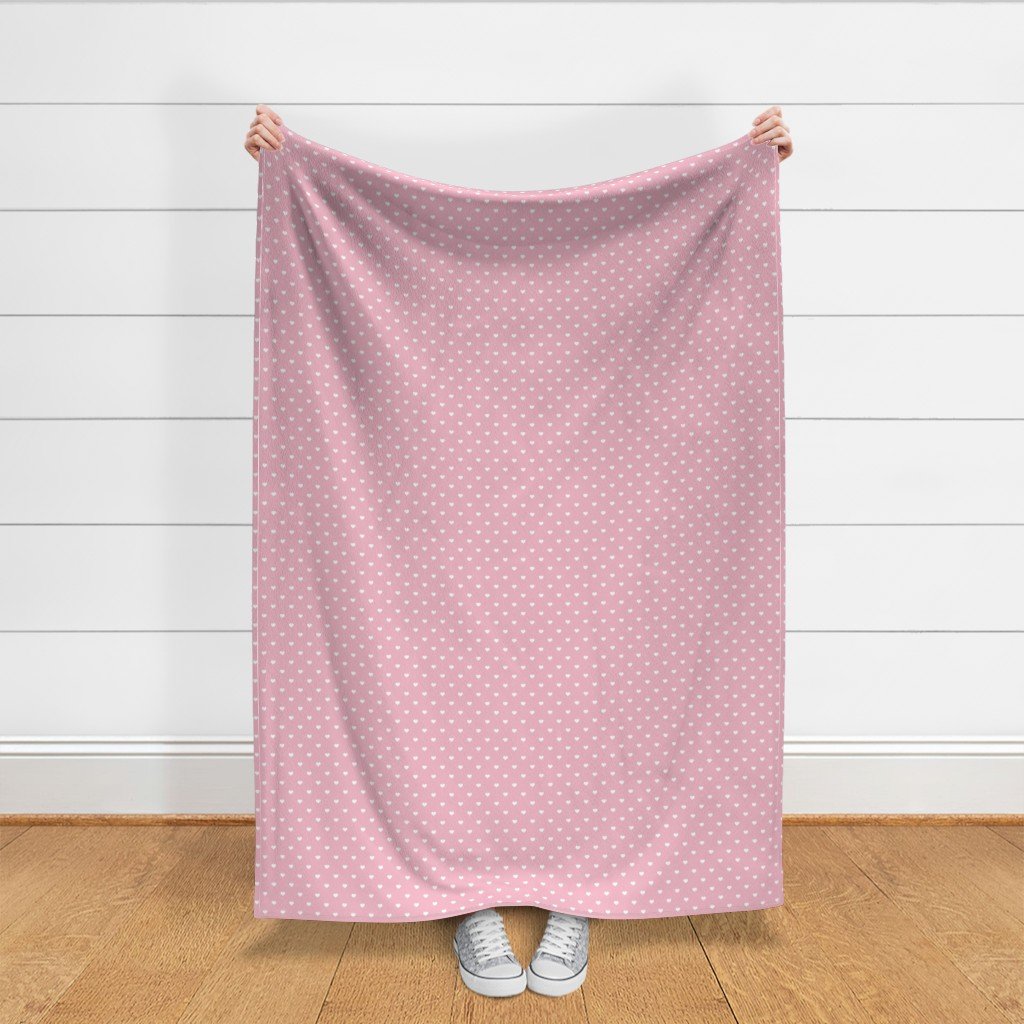 Mini White Valentines Polkadot Love Hearts on Cotton Candy Fabric cotton candy white fabric