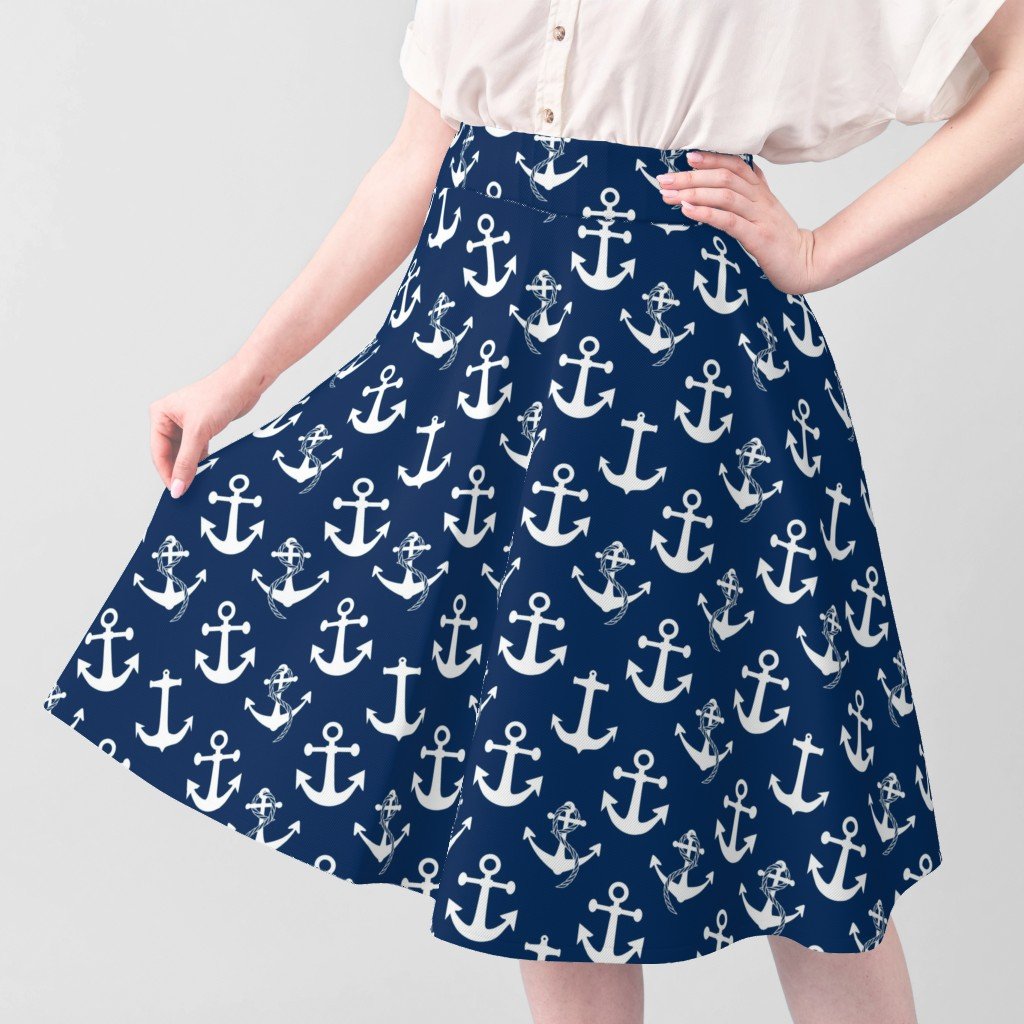 Large Nautical White Sailing Boat Anchors on Blue Fabric white anchors fabric