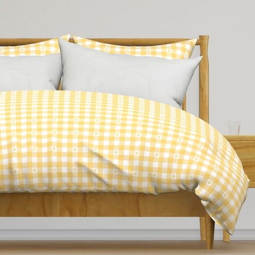 Buttercup Yellow and White Gingham Check with Center Floral Medallions in Home Decor Collection Home Styling Collection floral medallion duvet cover design