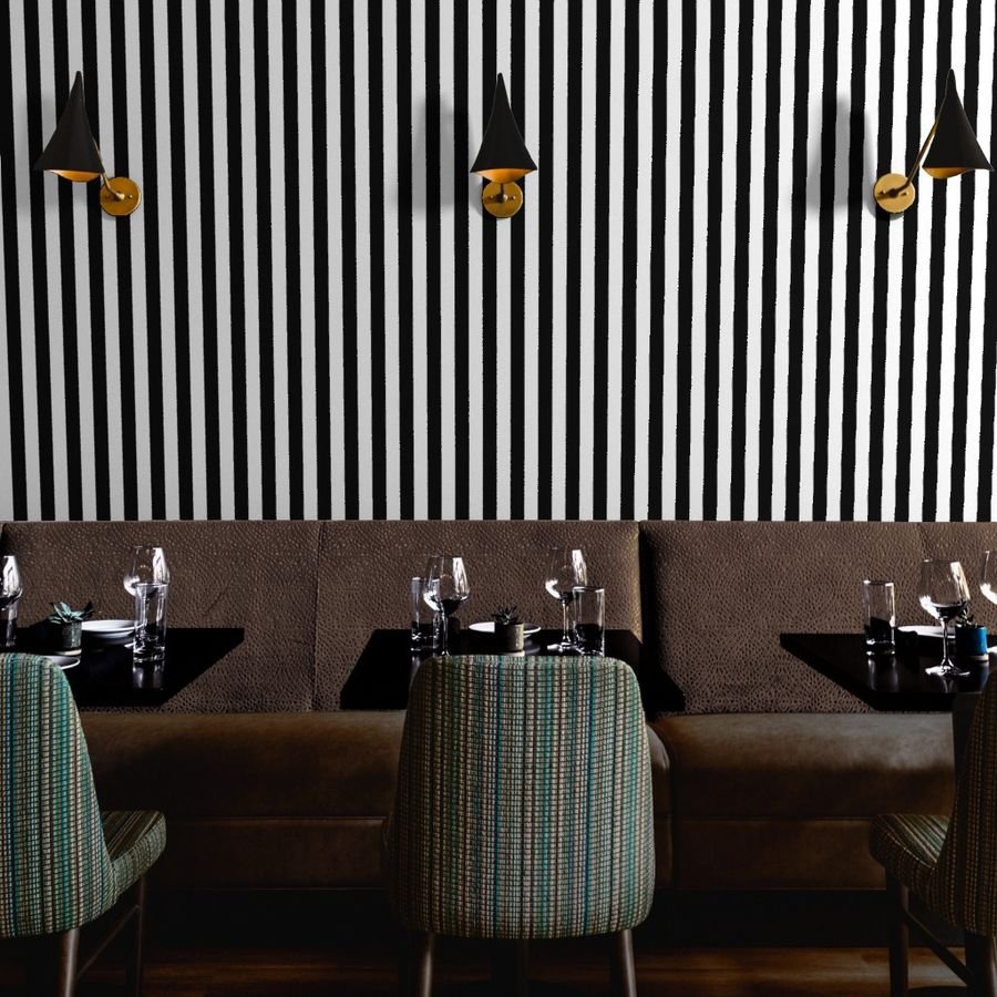 Classic 2 Inch Black and White Modern Cabana Upholstery Stripes Wallpaper black stripe wallpaper