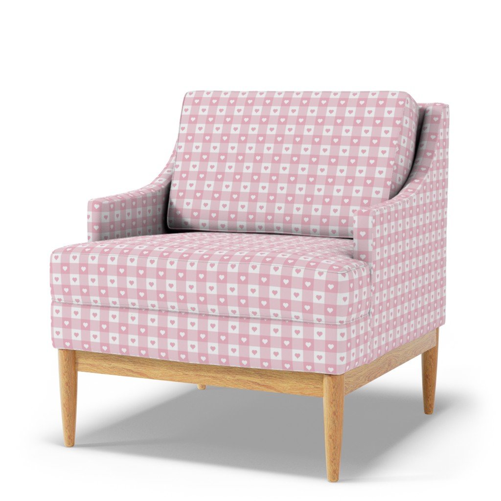 Cotton Candy and White Gingham Valentines Check with Center Heart Fabric cotton candy gingham fabric