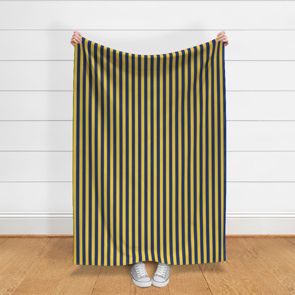 School Colors Vertical One Inch Stripe Blue and Gold Mairemont HS Fabric blue gold stripes fabric