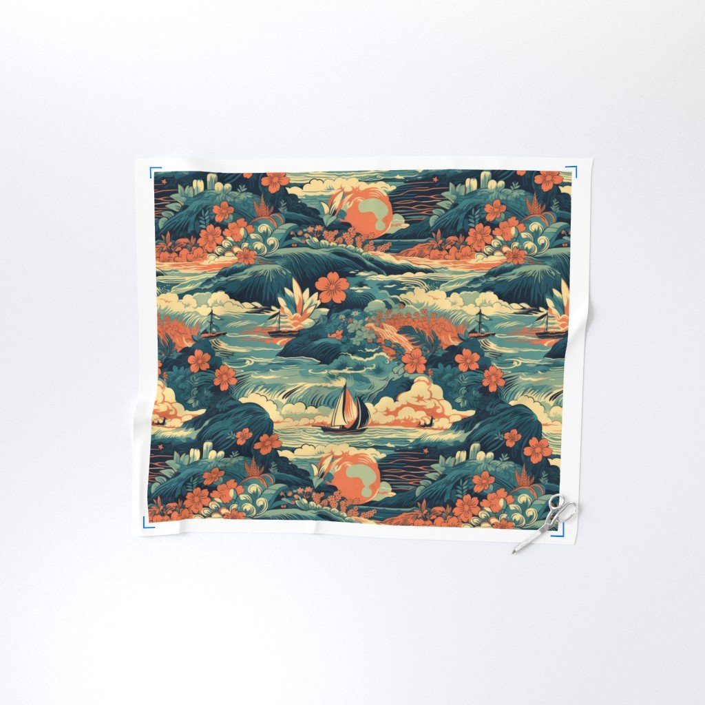 Vintage Hawaiian Seascape Fabric teal seascape fabric