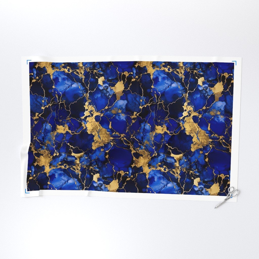 Cobalt Blue and Gold Alcohol Ink 3 Fabric gold metallic ink fabric