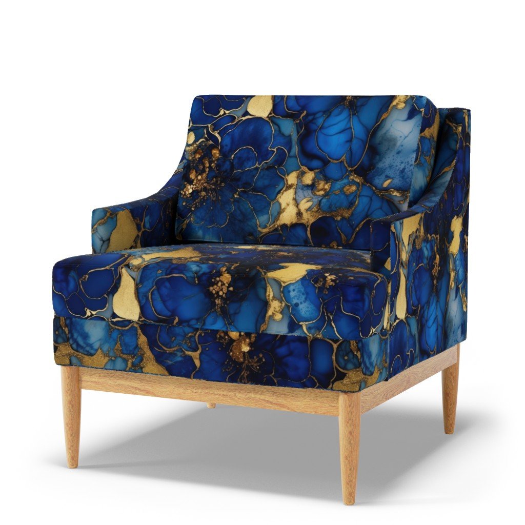 Cobalt Blue and Gold Alcohol Ink 4 Fabric inky swirls fabric