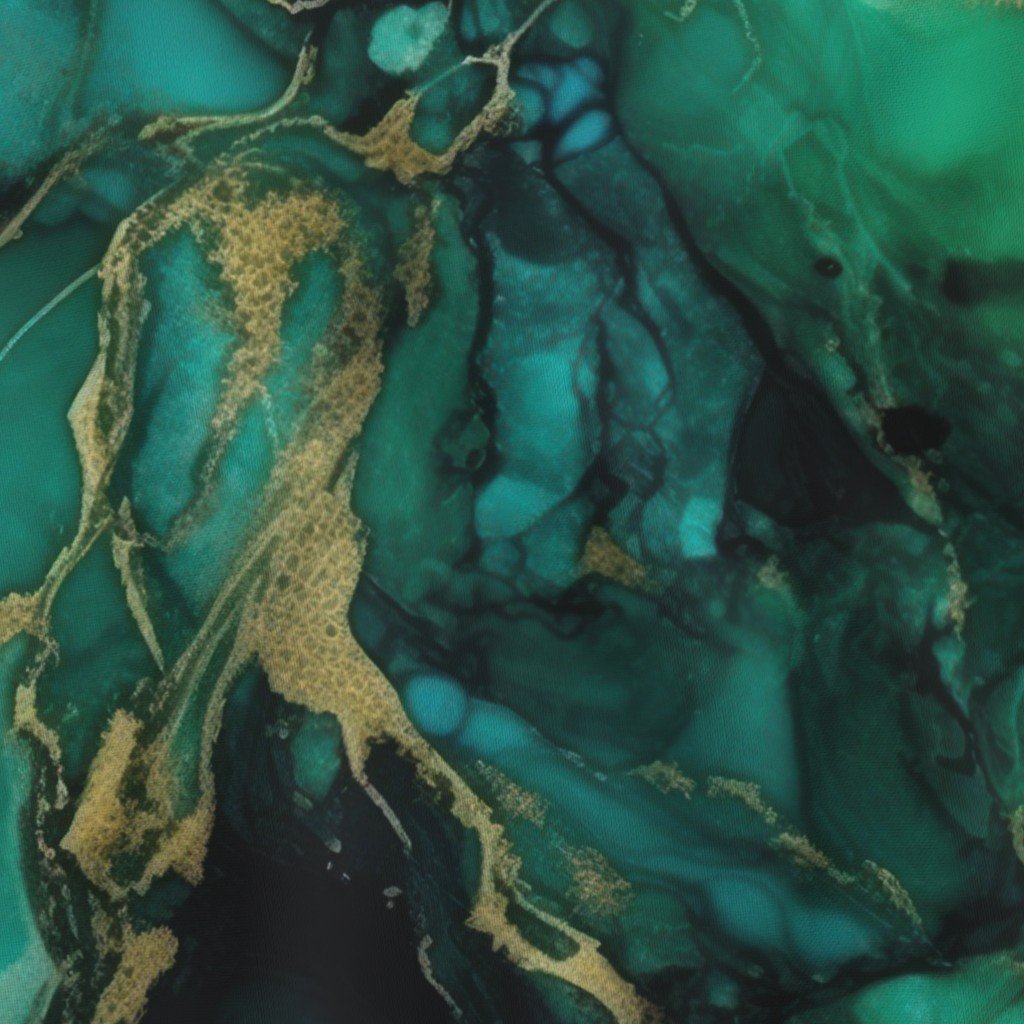 Emerald and Gold Alcohol Ink 4 Fabric gold metallic ink fabric