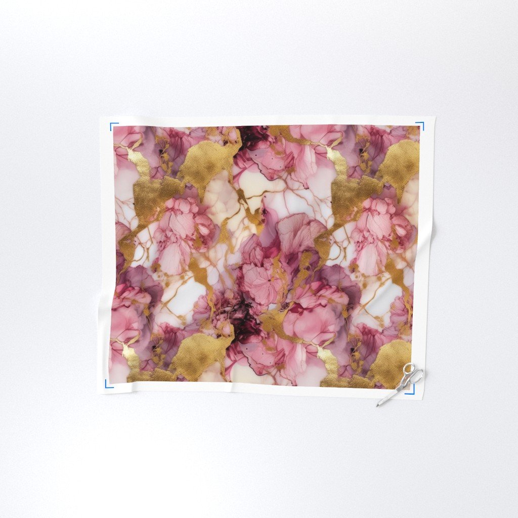 Rose Quartz and Gold Alcohol Ink 1 Fabric inky swirls fabric