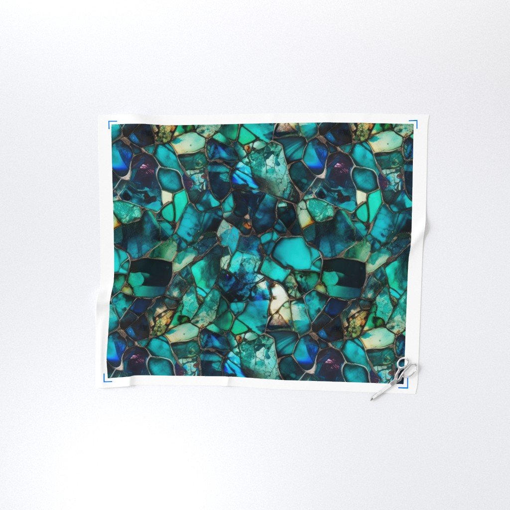 Green and Blue Seaglass 5 Fabric glass pieces fabric