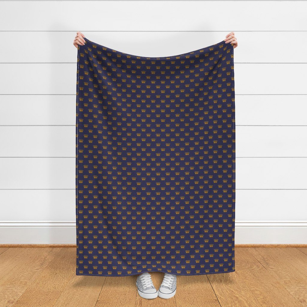 Small 1.5 Inch Gold Crowns on Royal Blue Fabric gold crowns fabric