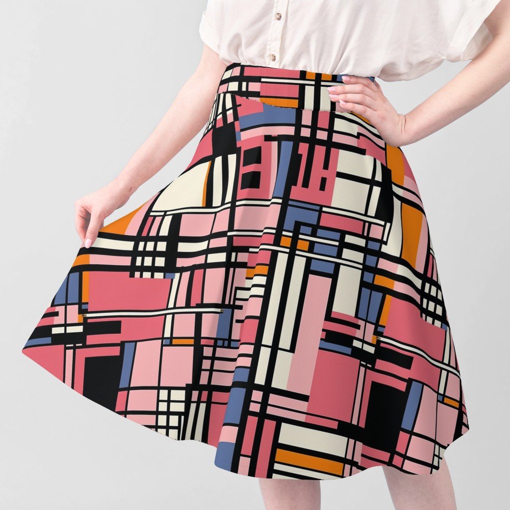 De Stijl Geometric Color Pattern in Pink Fabric de stijl fabric
