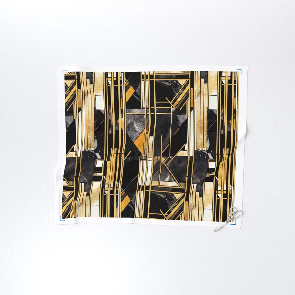 De Stijl black and gold artdeco watercolor Fabric de stijl fabric
