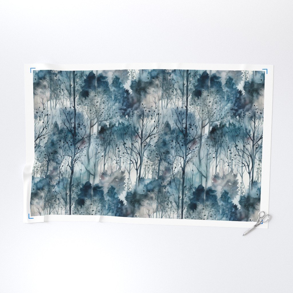 Endless Winter Forest Dreamscape Trees in Misty Forest Fabric tree repeat fabric