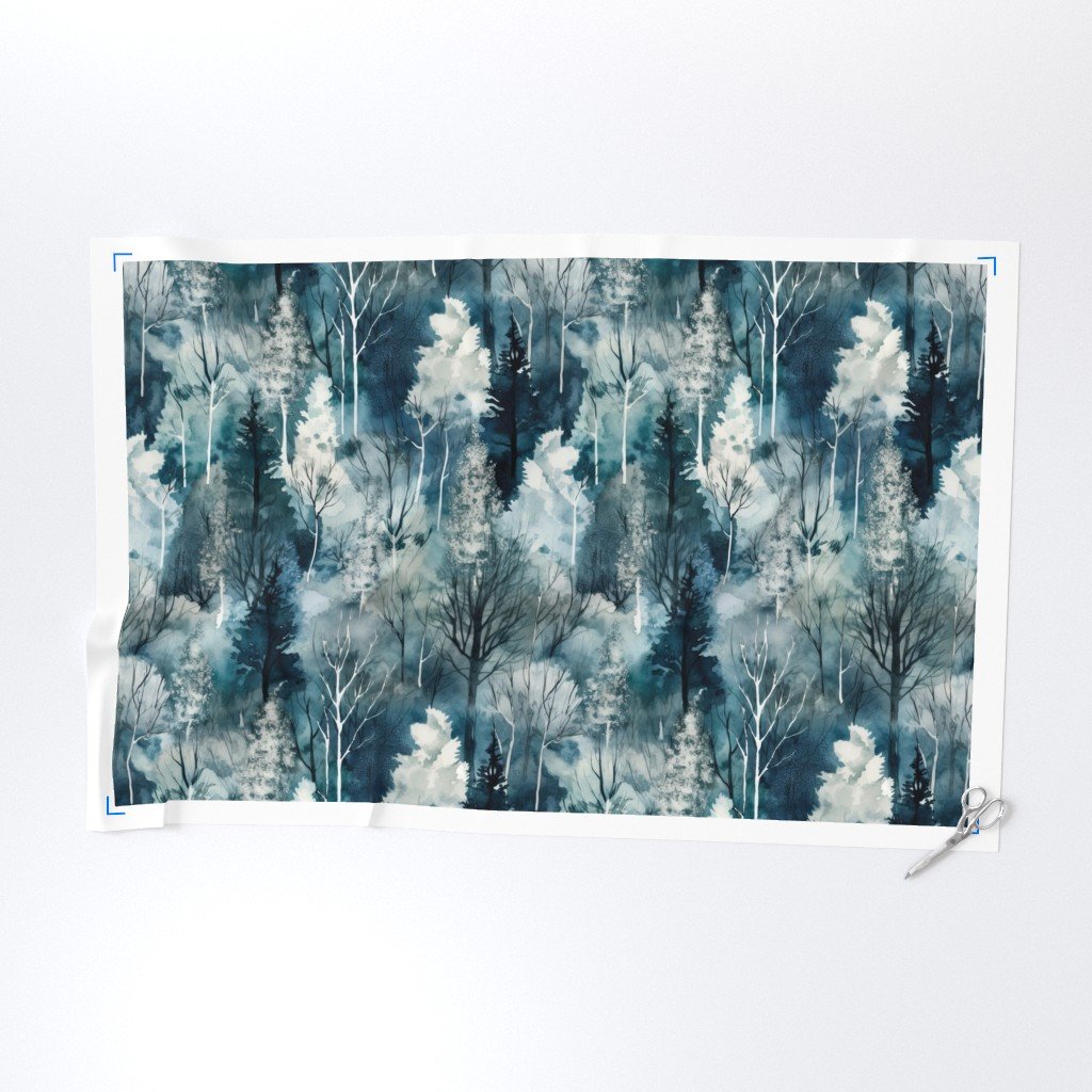 Endless Winter Forest Dreamscape Trees in Misty Forest Fabric seamless trees fabric