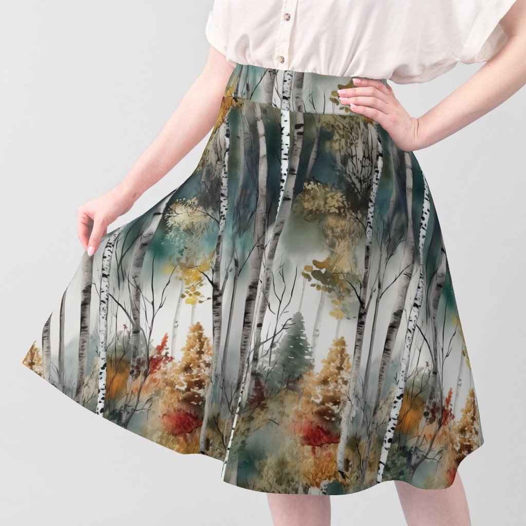 Endless Birch Tree Dreamscape Trees in Misty Forest Watercolor Fabric enchanting design fabric