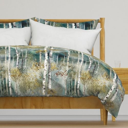 Endless Birch Tree Dreamscape Trees in Misty Forest Watercolor Design Collection Home Decor Collection birch woods duvet cover design