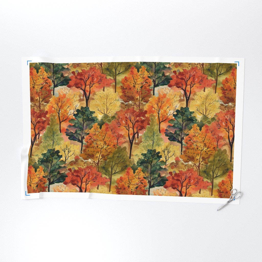 Watercolor of New England Endless Forest Fall Trees Fabric fall trees fabric