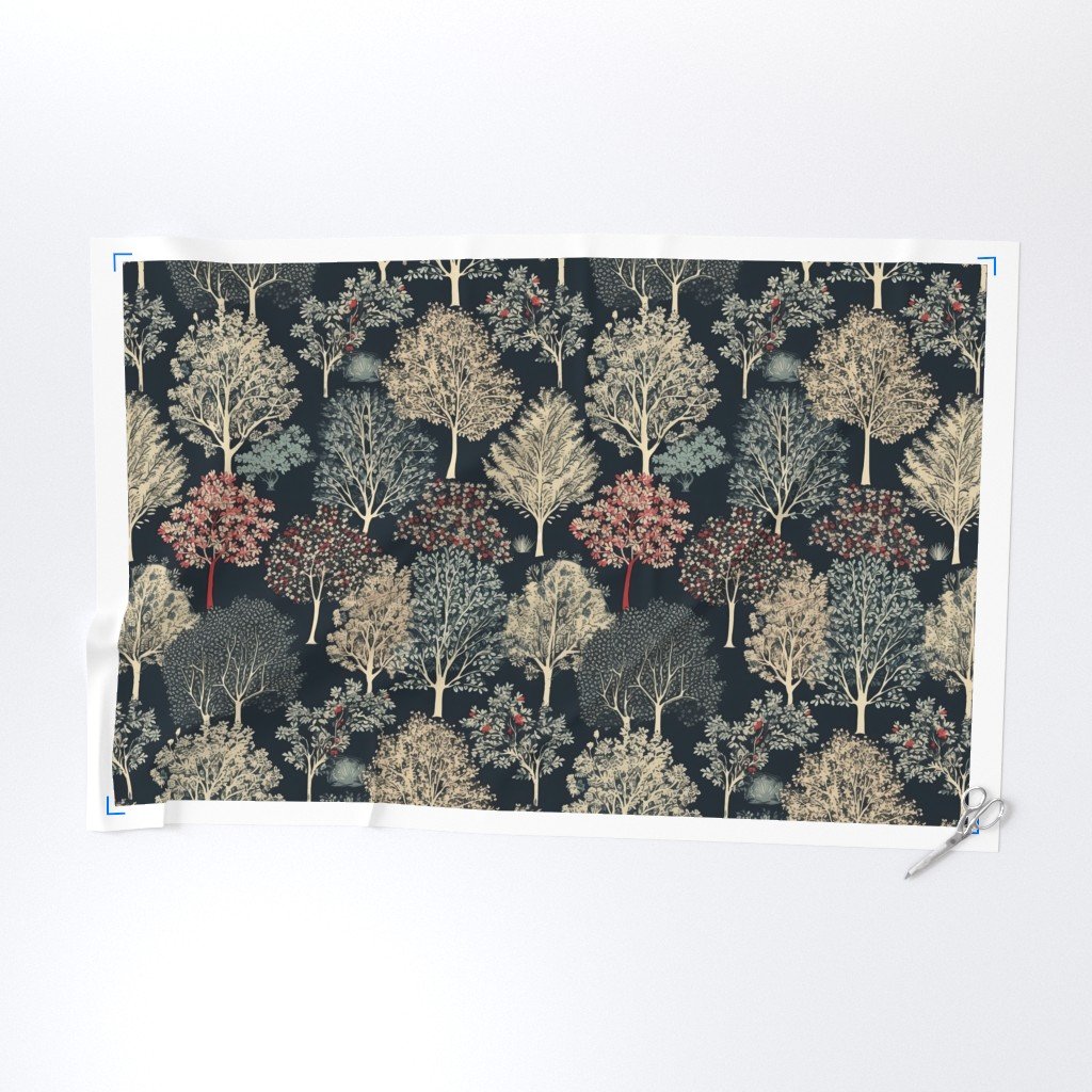New England Endless Forest Trees Winter Fabric new england winter fabric