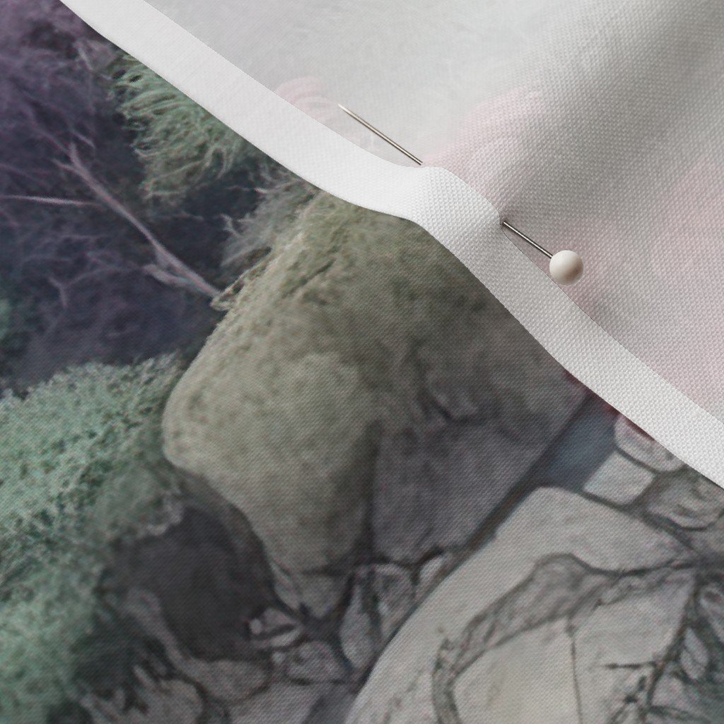 Japanese Water Garden Watercolor with Temples Fabric tranquil gardens fabric