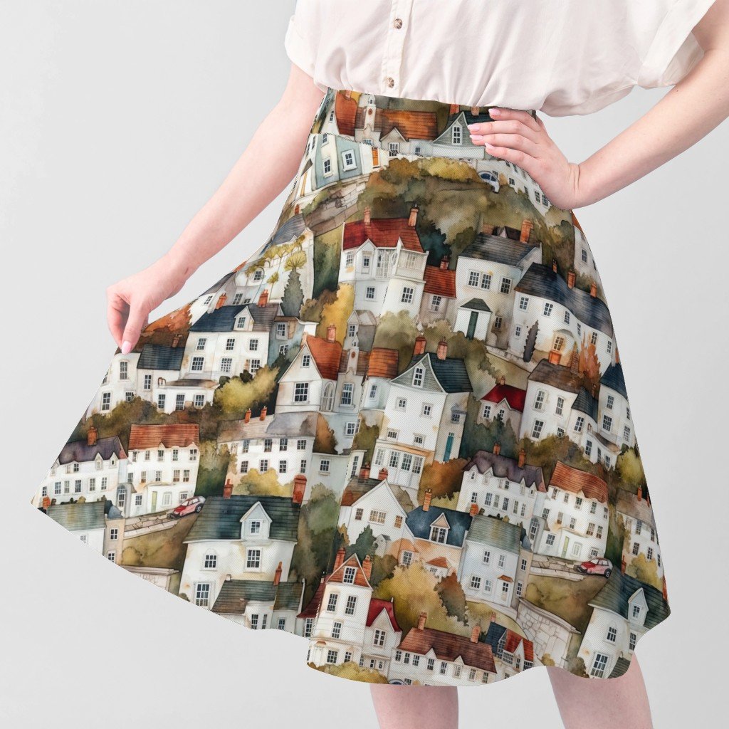 English Town Houses in Watercolor Fabric town houses fabric