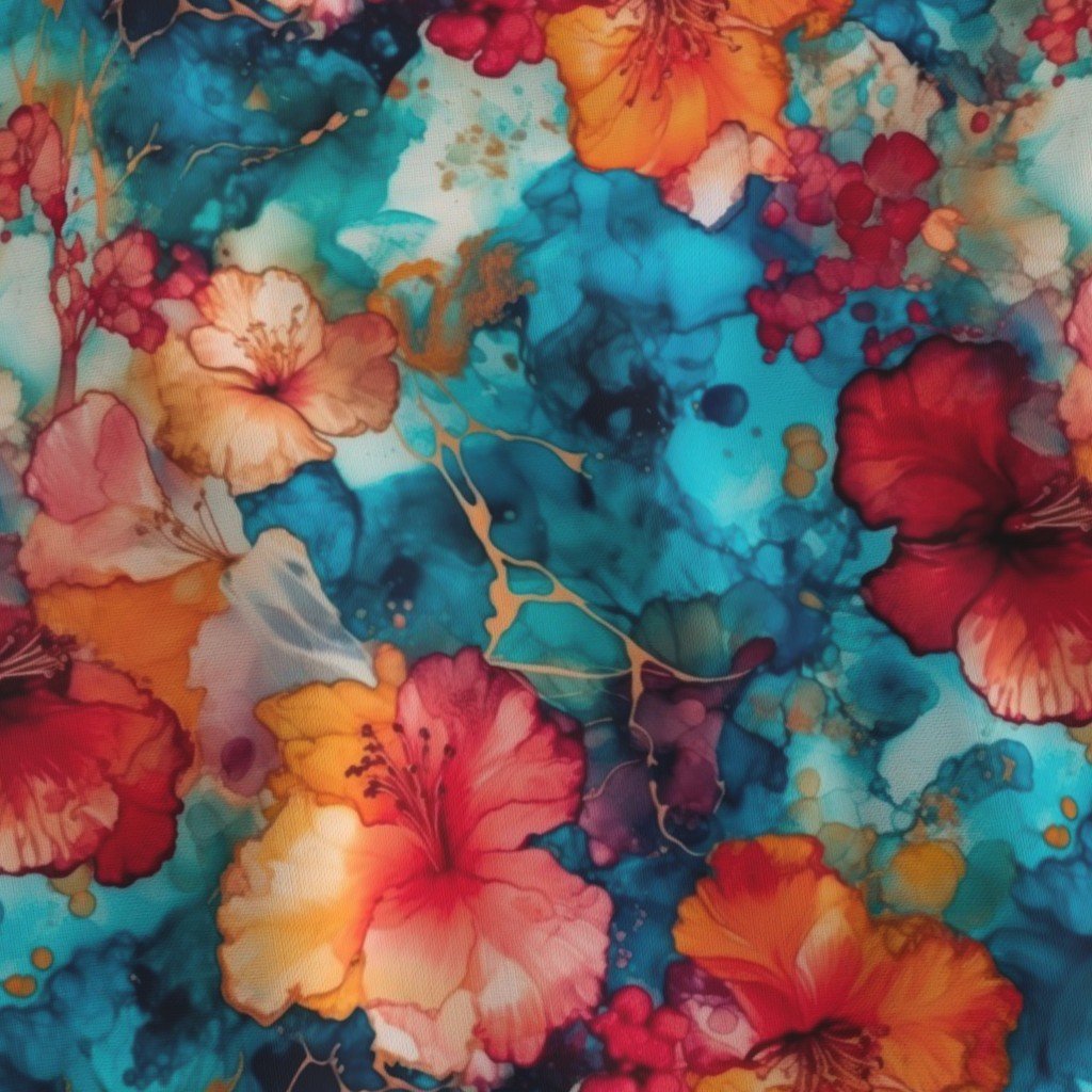 Small Hawaiian Alcohol Ink Fabric abstract fabric