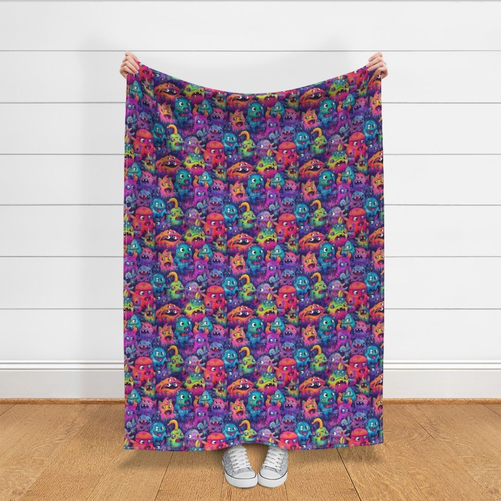 Cute Halloween Monster Watercolor Doodles in Bright Colors Fabric bright colors fabric