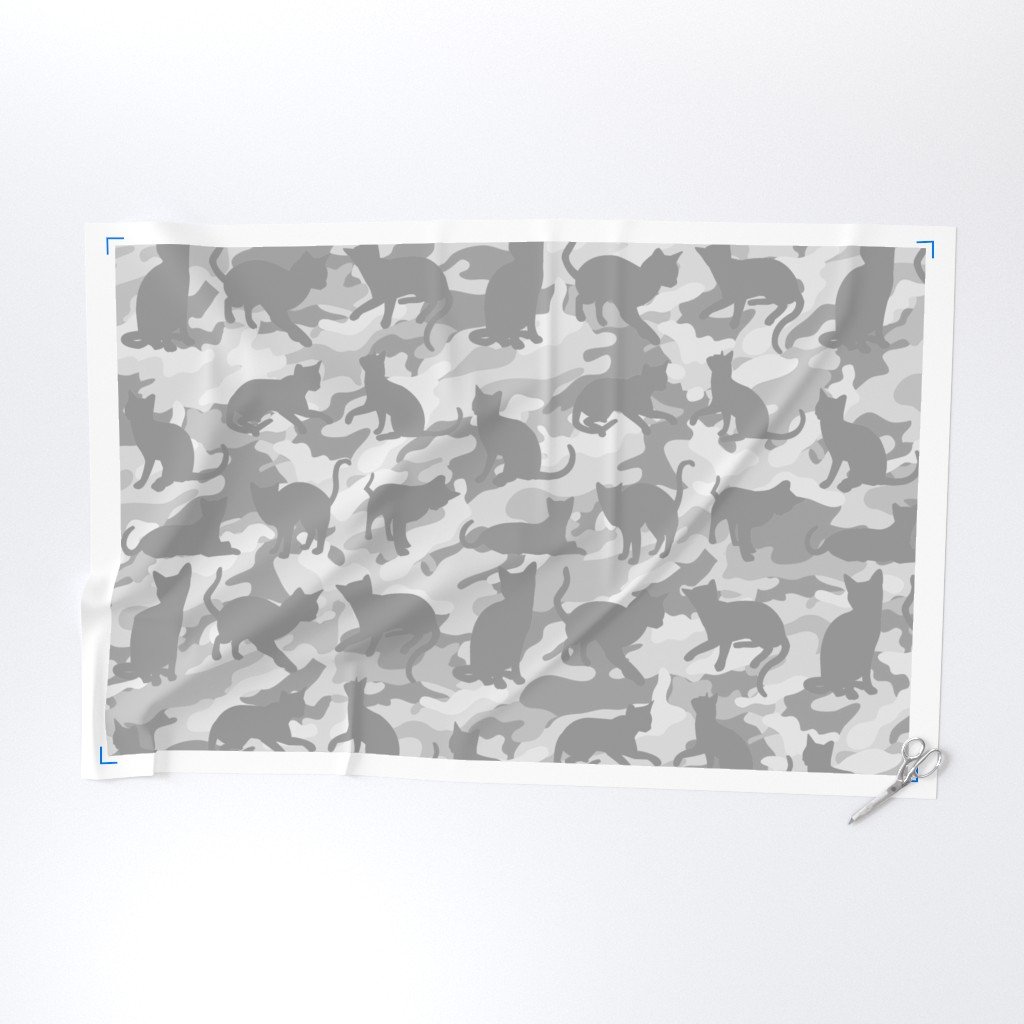 Camo Cats Camouflage in Snowcat White and Grey Fabric military print fabric