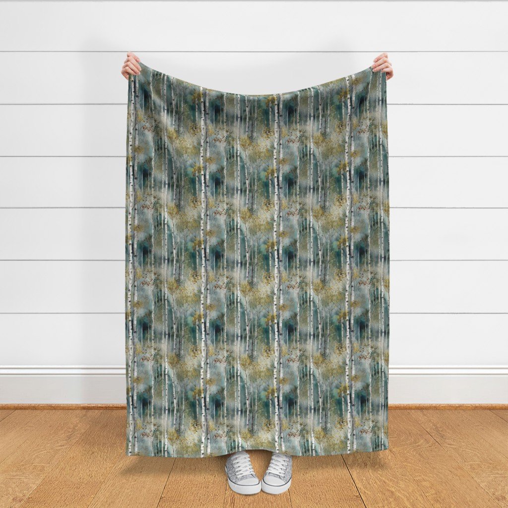 Smaller Endless Birch Tree Dreamscape Trees in Misty Forest Fabric birch woods fabric