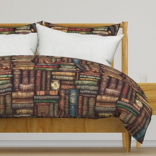 Stacked Bound Vintage Books on Library Book Shelf Decor Collection Home Decor Collection library shelf duvet cover design