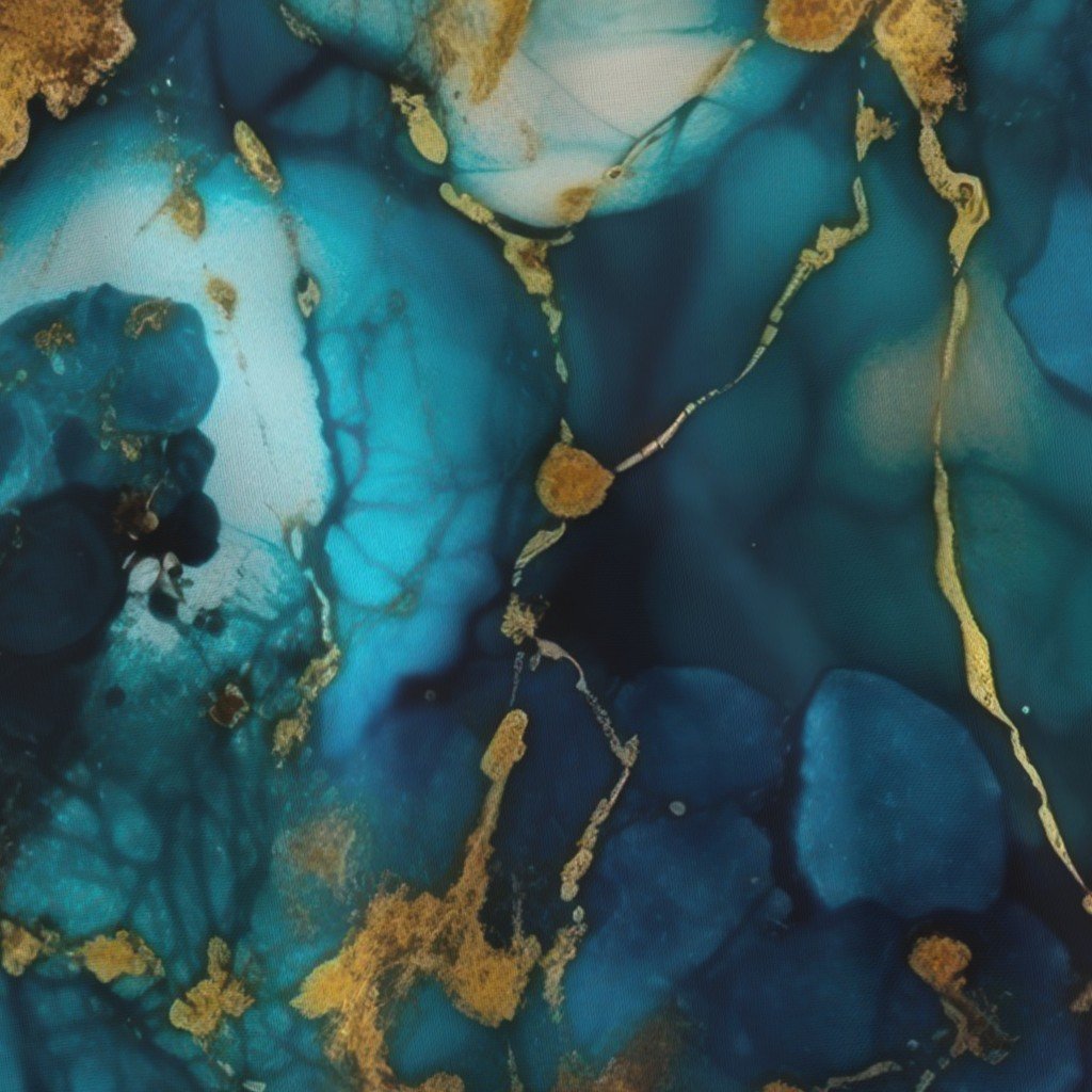 Blue Topaz with Gold Alcohol Ink Fabric inky pattern alcoh fabric