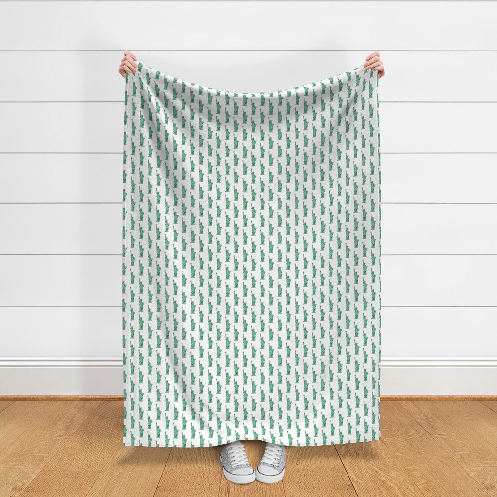 Mini Lady Liberty Statues Repeat in Beguiling Green on White Fabric green on white fabric