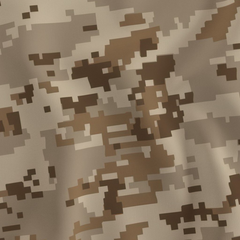 Digital Camouflage in Pixellated Swatches of Kkaki Beige Tan and Rust Fabric rust camo fabric