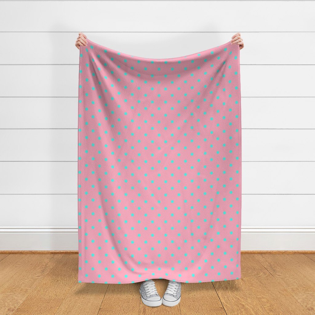 Large Polka Dots in South Beach Aqua Blue on Palm Beach Pink Fabric blue and pink fabric