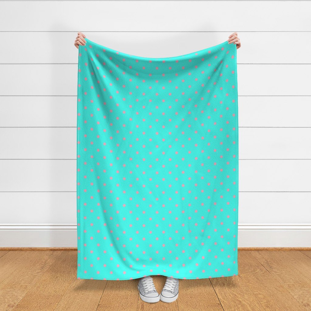 Large Polka Dots in Palm Beach Pink and on South Beach Aqua Blue Fabric island dots fabric
