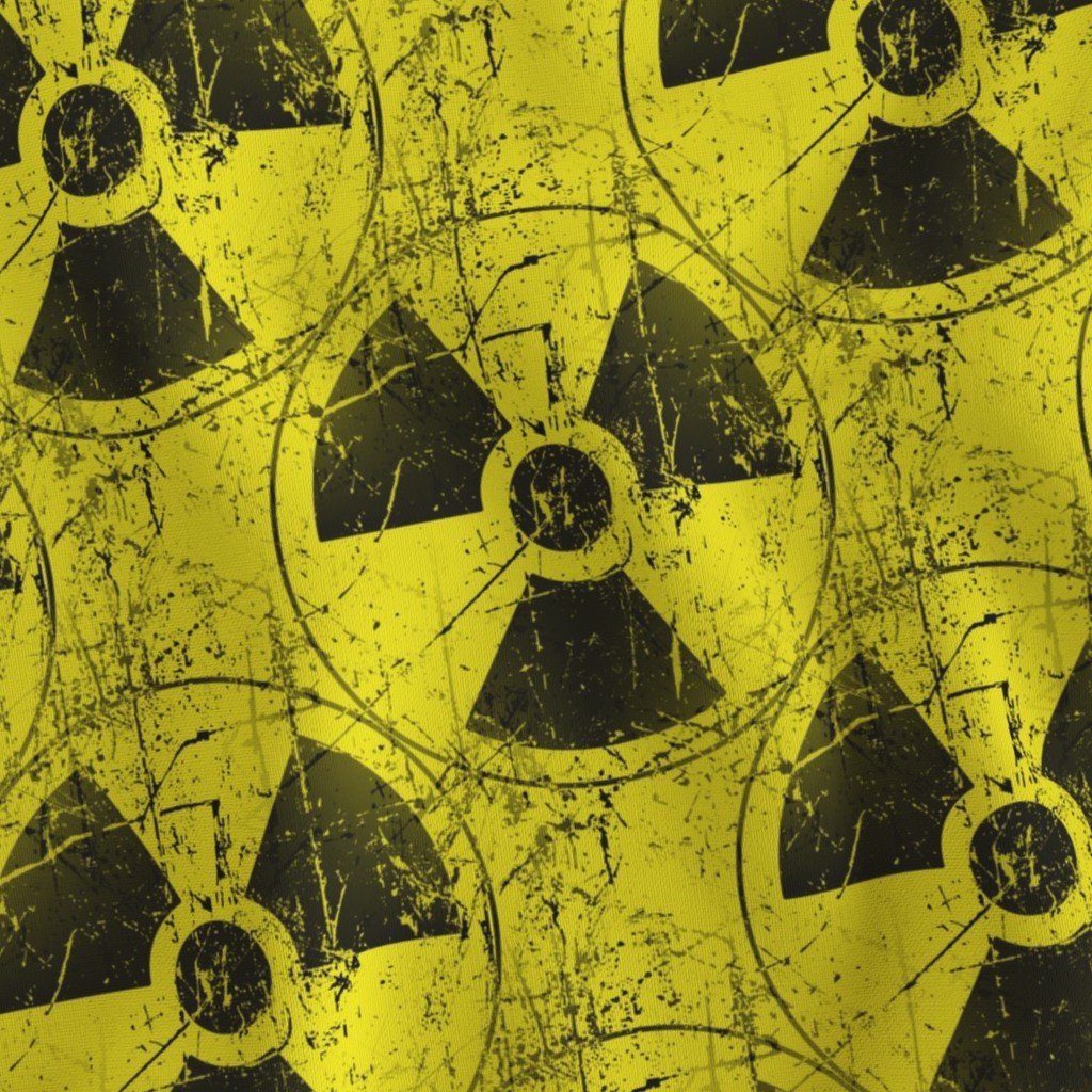Yellow and Black Radioactive Hazmat Grunge Pattern Fabric black fabric