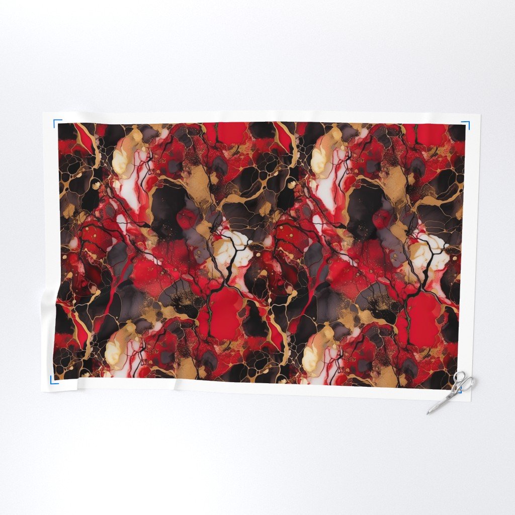 Red Black and Gold Alcohol Ink 3 Fabric black gold fabric