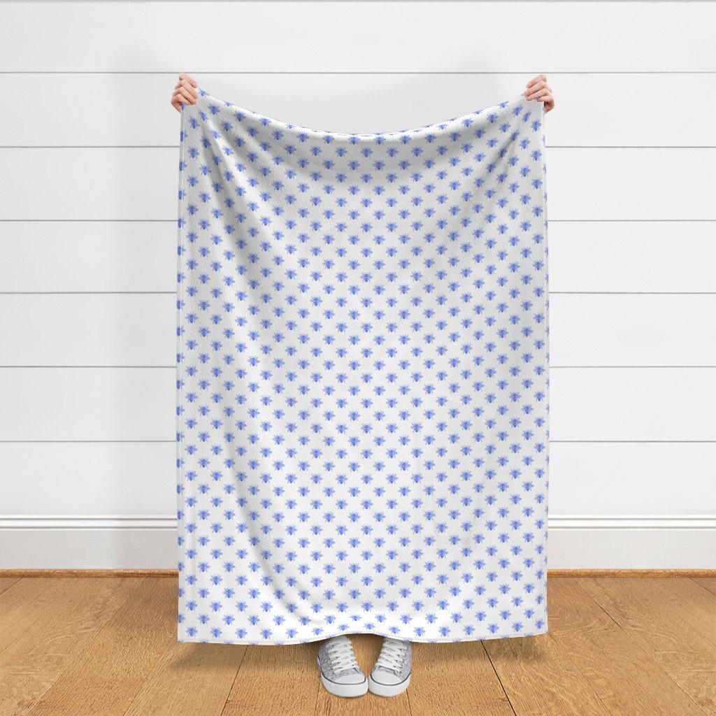 Blue Faux-foiled Bees on White Home Styling Collection Home Decor Collection blue bees fabric