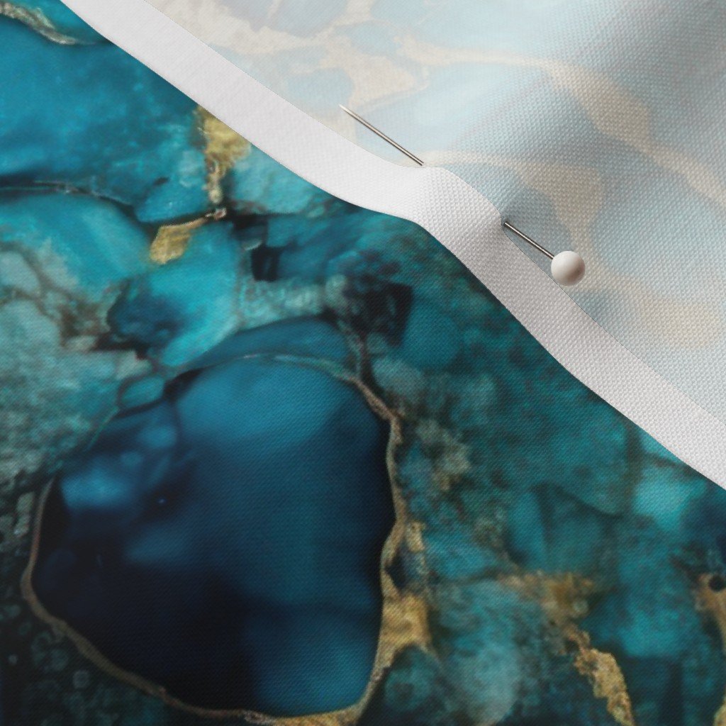 Small Turquoise and Gold Alcohol Ink 4 Fabric inky swirls fabric