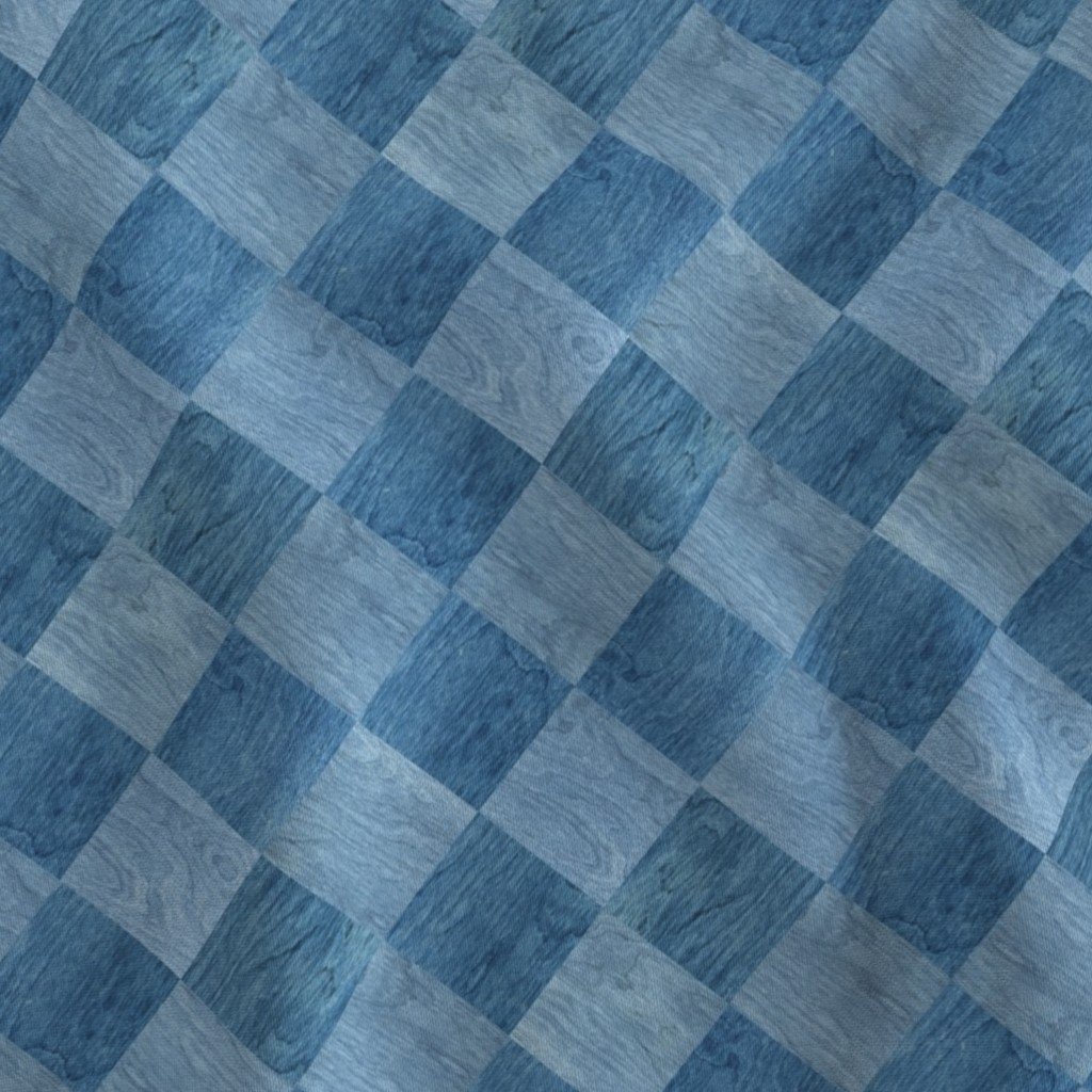 2 inch Diagonal Light and Dark Blue Stained Wood Checkerboard Chess Fabric diagonal tiles fabric